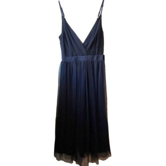 Express Navy Blue Polka Dot Tulle Full Skirt Sleeveless Midi slip Dress y2k sz 0 - Picture 1 of 9